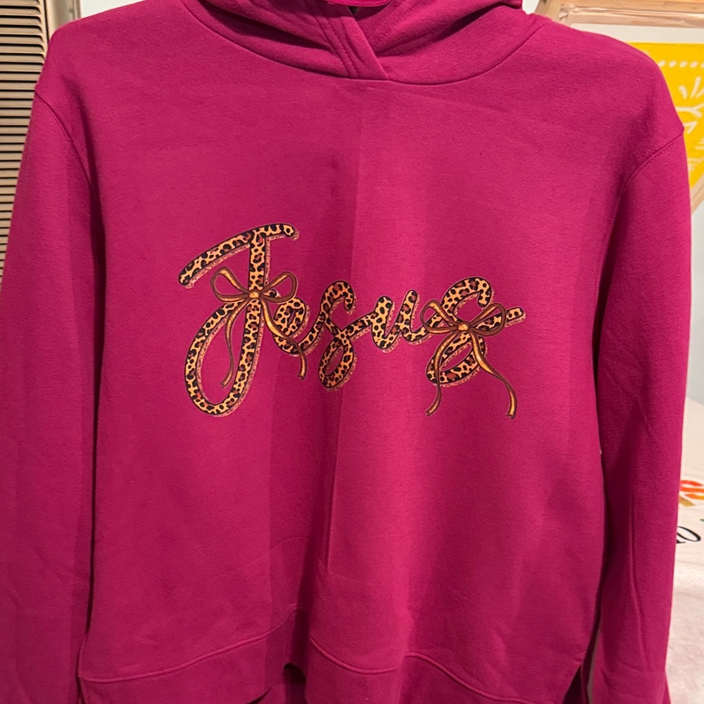 tek gear Fuchsia Pullover Hoodie with Leopard Script